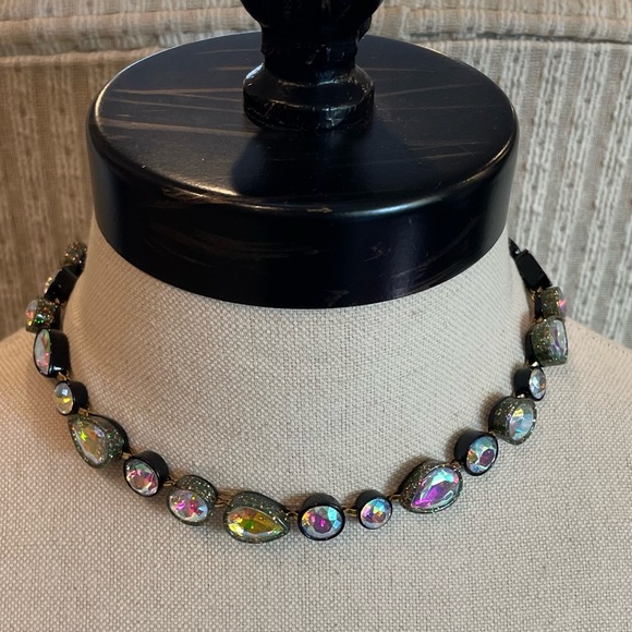 J Crew Sea Glass Brulee Necklace Aurora Borealis Black